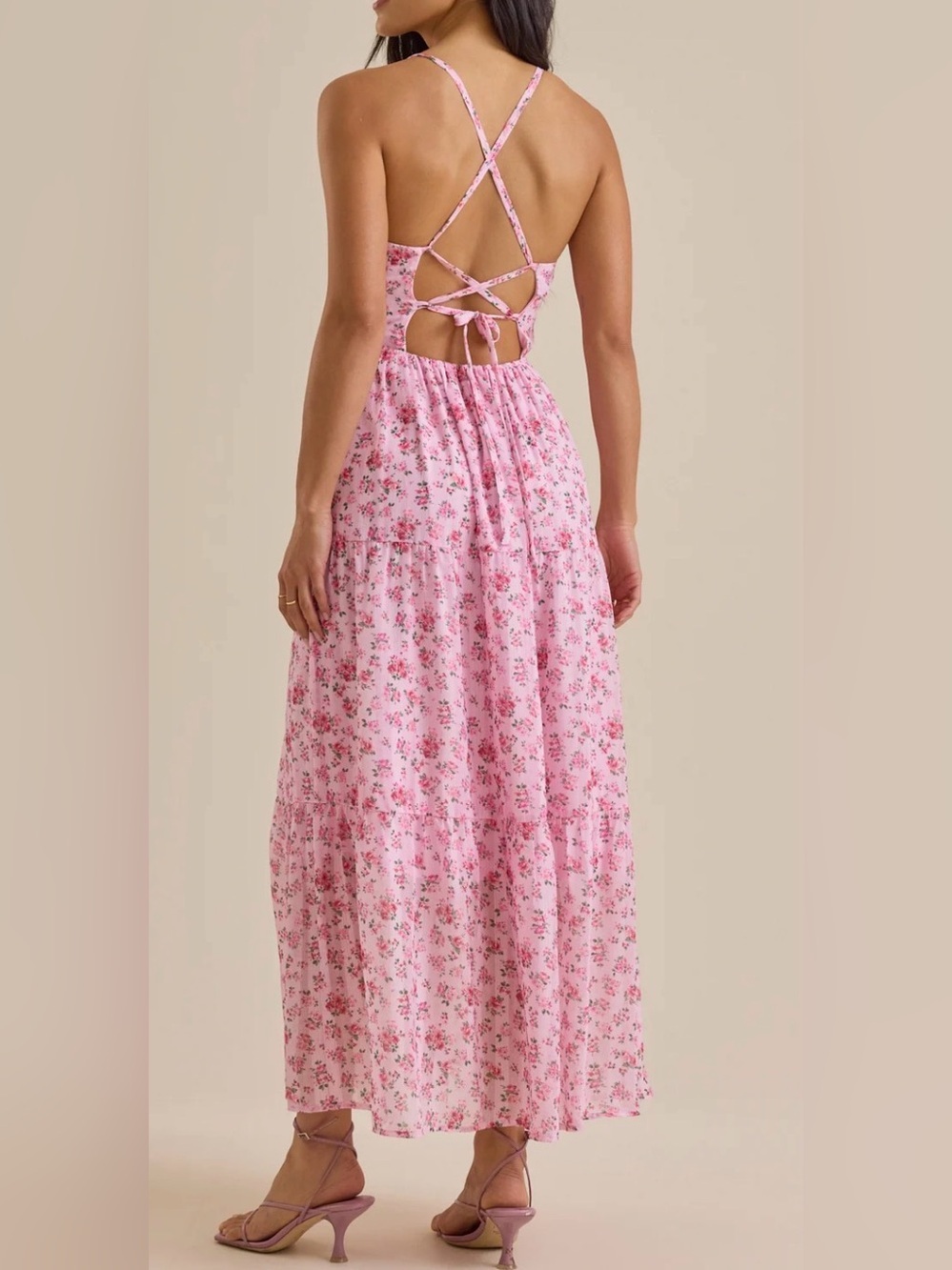 Cotton On Floral Print Mid Dress Open Back Dress M